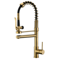 GRIFO COCINA PULL-OUT DOBLE DORADO CEPILLADO CARL